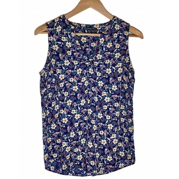 Adrianna Papell Tops - Adrianna Papell Popover Sleeveless Blouse Size S Blue Floral V Neck Work Office